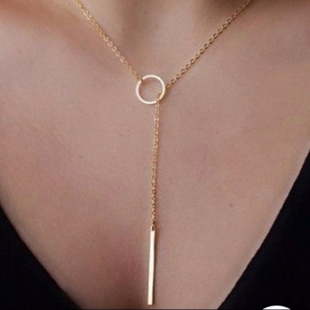 New Gold Plated Bar And Circle Necklace